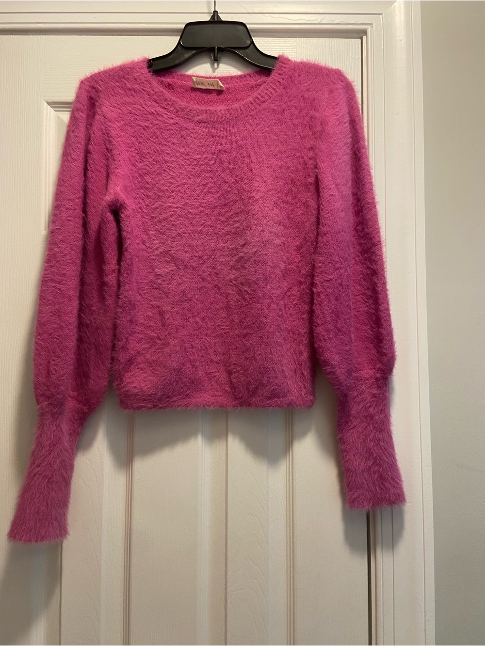 Fuzzy Crewneck Sweater in Bright Pink